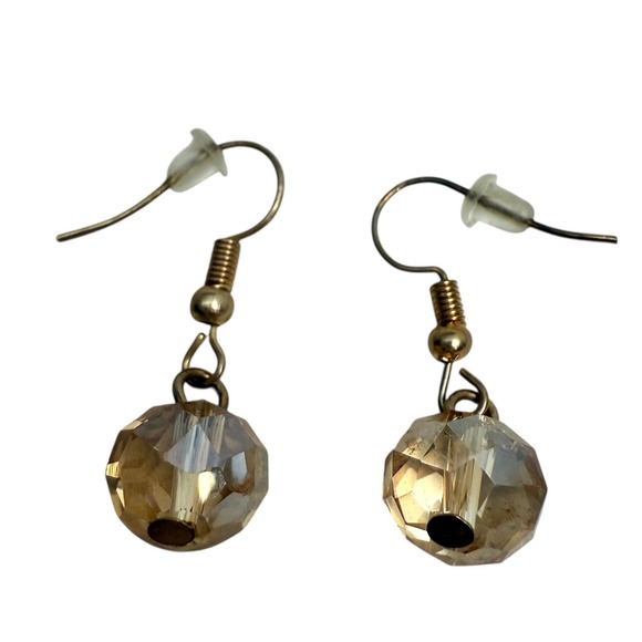 Earrings Jewelry - Glass Faceted Bead Drop Dangle Earrings Gold Tone Pierced Fashion Jewelry 1 in